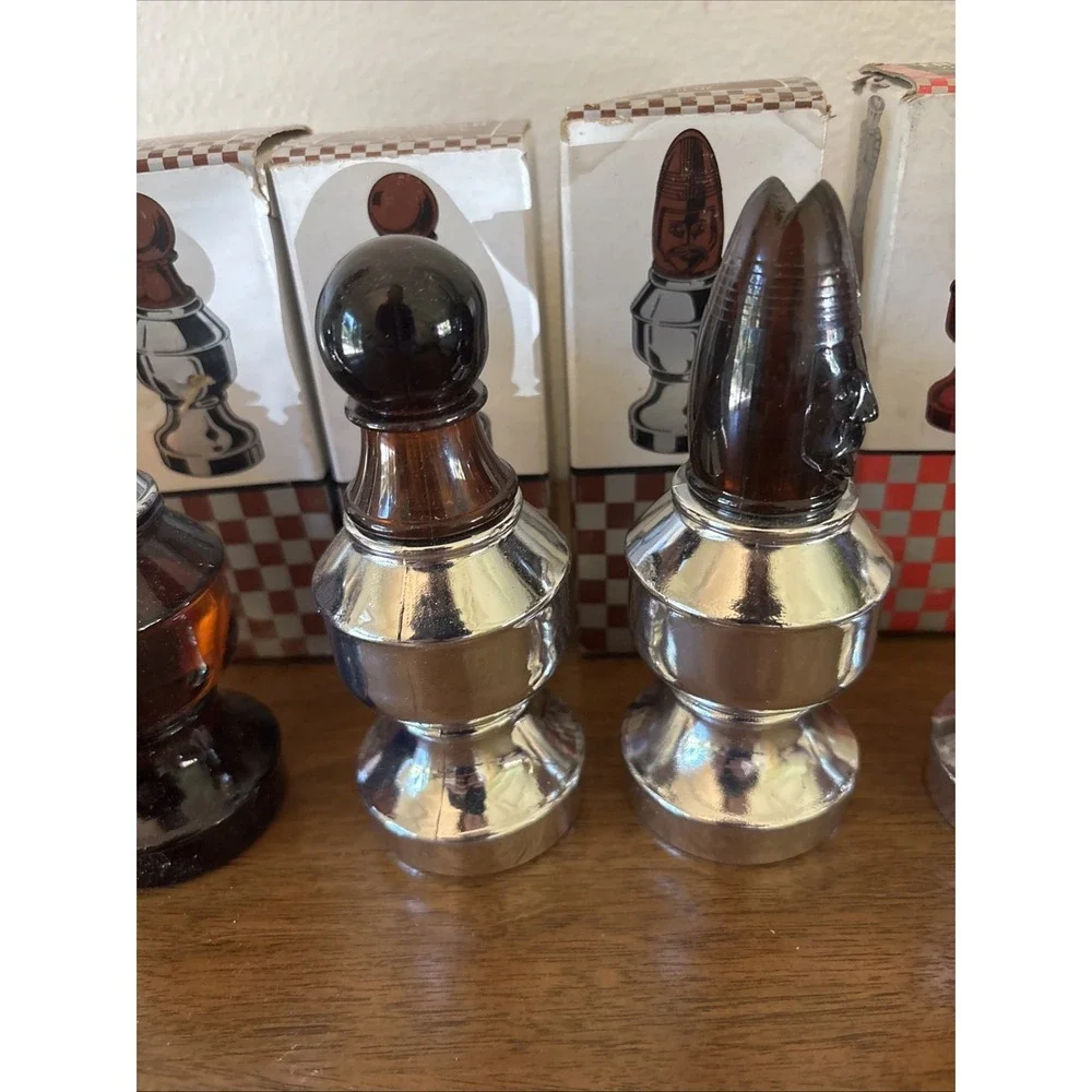 5 NIB Vtg Avon Chess Pieces The Pawn‎ II Spicy (2), Queen, Bishop II, The Pawn